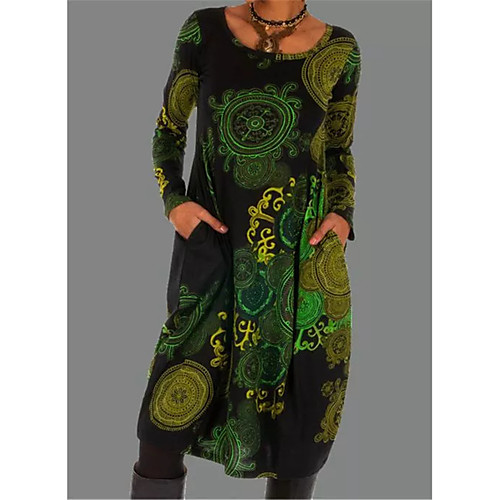 

Women's Shift Dress Knee Length Dress Blue Red Green Gray Long Sleeve Print Print Spring Round Neck Casual 2021 S M L XL XXL 3XL