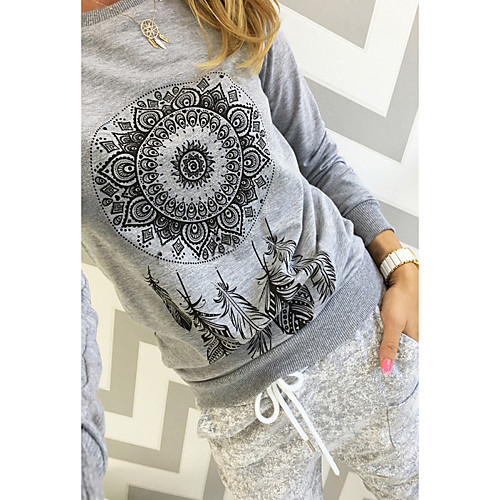 

Women's Pullover Sweatshirt Tribal Print Daily Other Prints Casual Hoodies Sweatshirts White Red Gray