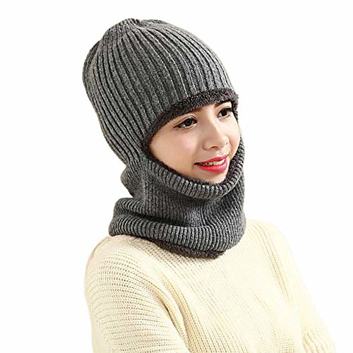 

winter knitted balaclava hat with brim, elastic windproof warm neck protection for men and women ski masks,grey