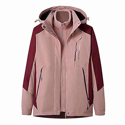 

misaky women's hooded raincoat outdoor sport waterproof windproof detachable thicken two-piece set jacket(pink, m)