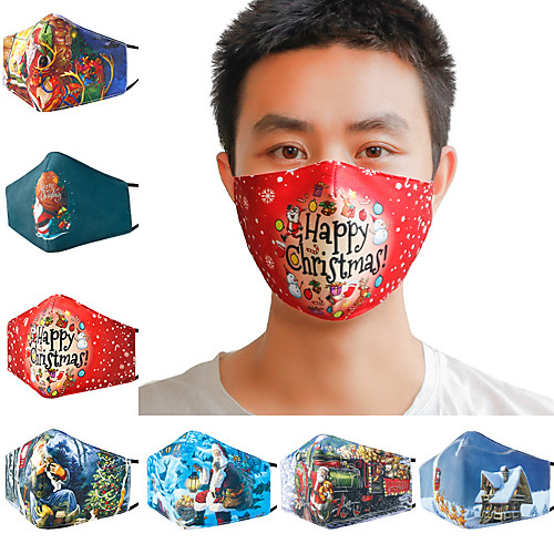 

5 pcs Christmas 3D Printed Cotton Mask Winter Warm and Dust proof Fashion Breathable and WashableMask