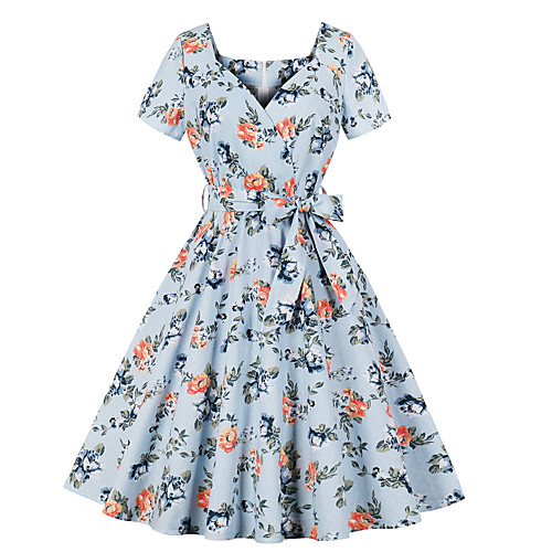 

Audrey Hepburn Retro Vintage 1950s A-line Vacation Dress Dress Masquerade Prom Dress Women's Costume Blue Vintage Cosplay Party Halloween Sleeveless