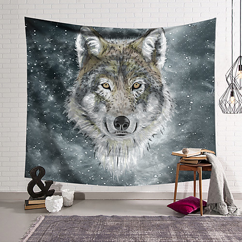 

Wall Tapestry Art Deco Blanket Curtain Hanging Home Bedroom Living Room Dormitory Decoration Polyester Fiber Animal Painted Gray Wolf