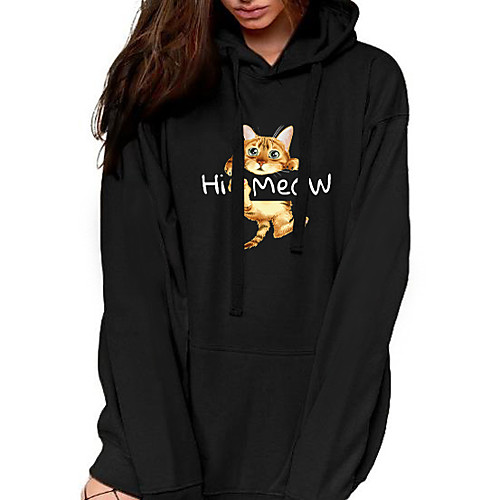 

Women's Pullover Hoodie Sweatshirt Cat Graphic 3D Front Pocket Daily Basic Casual Hoodies Sweatshirts Black