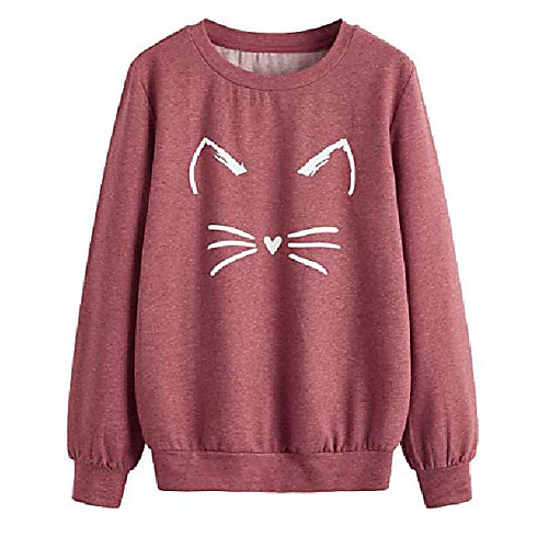 

women's cat print lightweight sweatshirt long sleeve casual pullover shirt etruscan red xl