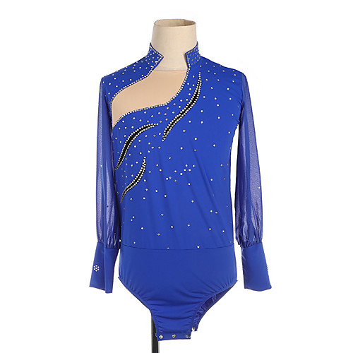 

Figure Skating Top Men's Boys' Ice Skating Top Blue High Elasticity Training Competition Skating Wear Crystal / Rhinestone Long Sleeve Ice Skating Figure Skating / Kids