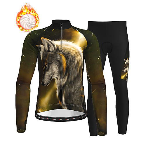 

21Grams Men's Long Sleeve Cycling Jersey with Tights Winter Fleece Dark Green Wolf Animal Bike Fleece Lining Breathable Warm Quick Dry Sports Graphic Mountain Bike MTB Road Bike Cycling Clothing
