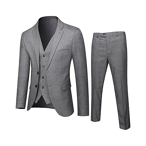 

Gray Striped Standard Fit Polyester Suit - Notch Single Breasted Two-buttons / Suits
