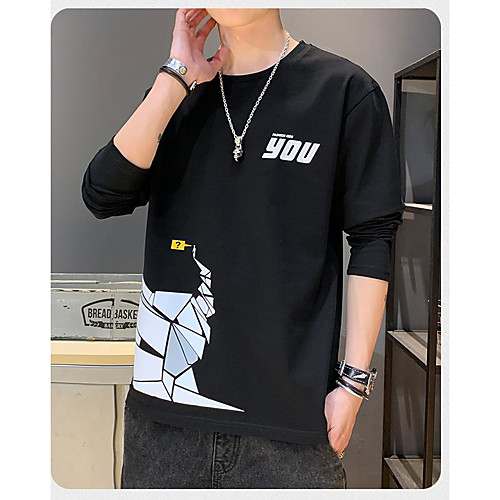 

Men's T shirt Other Prints Graphic Long Sleeve Daily Tops White Black Blue