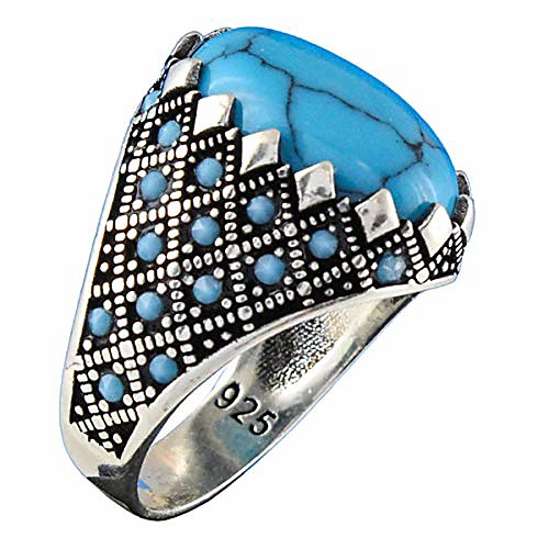 

solid 925 sterling silver turkish handmade simulated turquoise luxury men's ring (8.5)