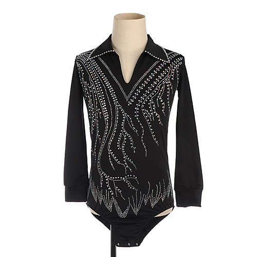 

Figure Skating Top Men's Boys' Ice Skating Top Black High Elasticity Training Competition Skating Wear Crystal / Rhinestone Long Sleeve Ice Skating Figure Skating / Kids