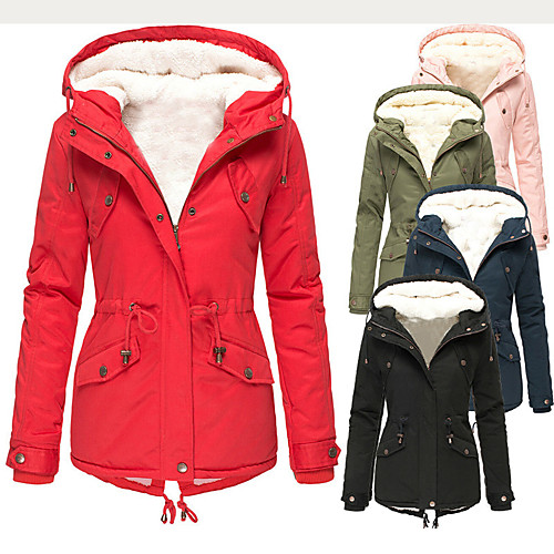 

winter thicken women's plush winter large size solid color down coat long sleeve zip pocket coat navy