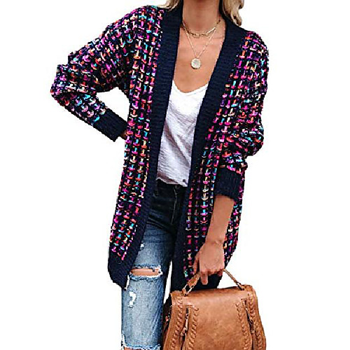 

womens casual candy color cable knit crochet open front cardigan sweater plaid stripe coat outerwear (purple,x-large)