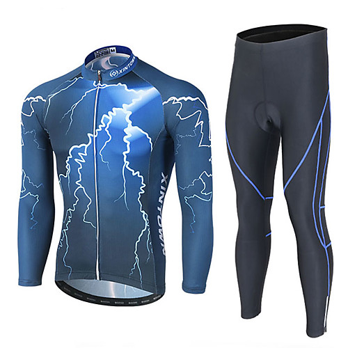 

Men's Long Sleeve Cycling Jersey with Tights Winter Elastane Blue Bike Breathable Quick Dry Sports Graphic Mountain Bike MTB Clothing Apparel