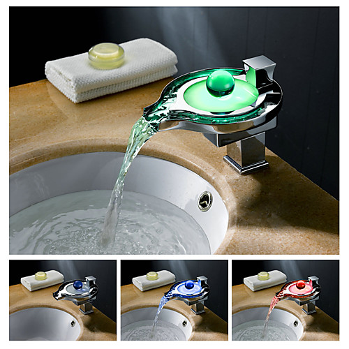 

Bathroom Sink Faucet - LED / Waterfall Chrome Centerset Single Handle One HoleBath Taps