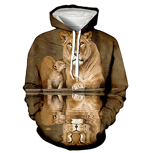 

Men's Pullover Hoodie Sweatshirt Animal Patterned Graphic 3D Front Pocket Daily 3D Print 3D Print Casual Hoodies Sweatshirts Khaki