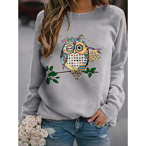 

Women's Pullover Sweatshirt Graphic Owl Daily Basic Casual Hoodies Sweatshirts White Black Blushing Pink