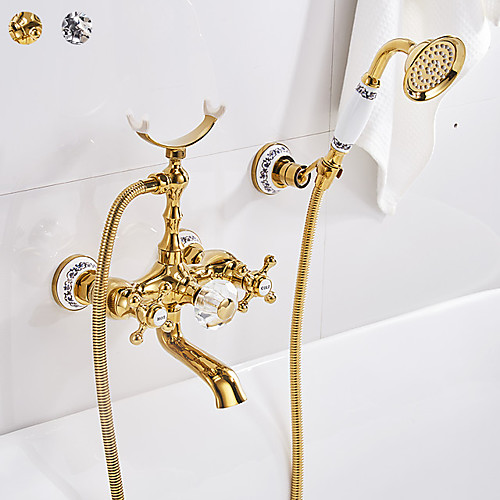 

Bathtub Faucet Chrome Wall Mounted Ceramic Valve Bath Shower Mixer Taps / Two Handles Two Holes