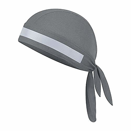 

quickly dry breathable cotton cycling running hat sun uv protection pirate hat sports headwear bandana cap under helmet hat skull cap motorcycle beanie (gray with reflective stripe)