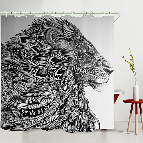 

Black And White Lion King Digital Printing Shower Curtain Shower Curtains Hooks Modern Polyester New Design