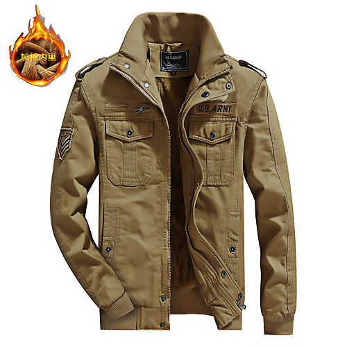

Men's Hiking Fleece Jacket Winter Outdoor Solid Color Lightweight Windproof Fleece Lining Breathable Winter Jacket Top Fleece Cotton Fishing Climbing Camping / Hiking / Caving Black Army Green Khaki