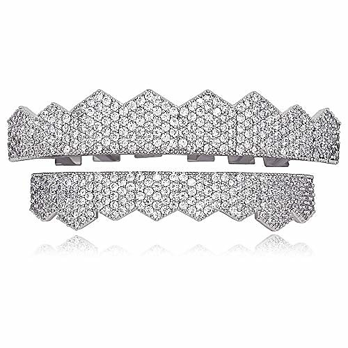 

8 teeth grillz silver diamond cz grillz for men women extra 2 molding bars