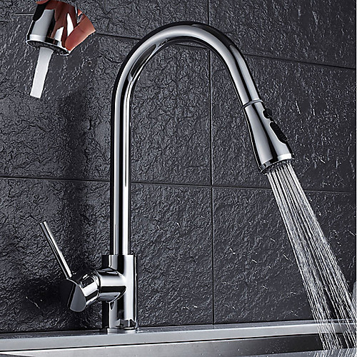 

Kitchen faucet - Single Handle One Hole Chrome Pull-out / ­Pull-down / Tall / ­High Arc Vessel Contemporary Kitchen Taps / Brass