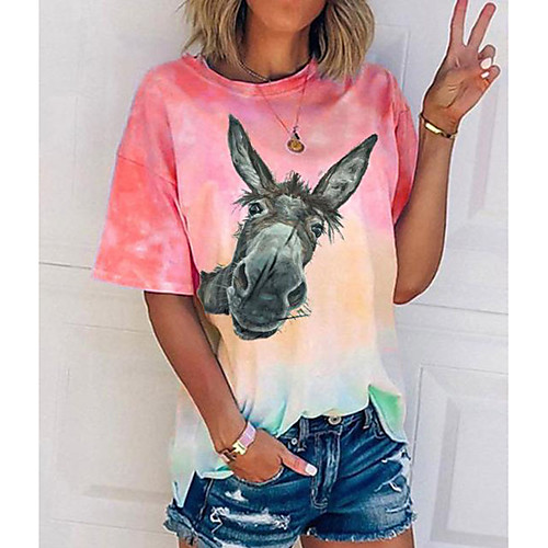 

Women's Plus Size Print Animal T shirt Large Size Round Neck Short Sleeve Tops Big Size