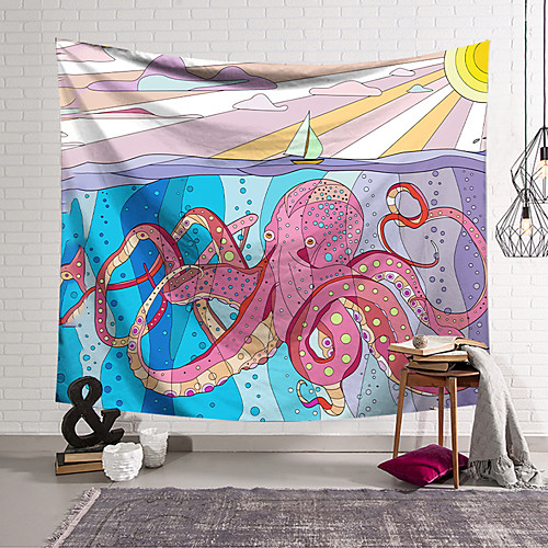 

Wall Tapestry Art Decor Blanket Curtain Hanging Home Bedroom Living Room Decoration Polyester Fiber Animal Painted Giant Octopus Small Sailboat Lanting Design