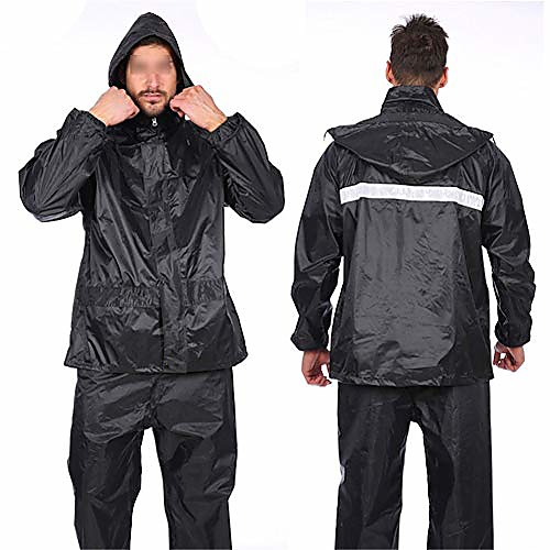 

soft breathable reflective raincoat- reflective safety raincoat adult raincoat rain pants suit safety visibility work rain jacket (color : black, size : xxl)