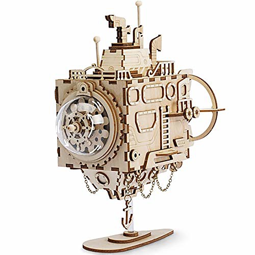 

3d wooden puzzle with gear hand-craft music box-mechanical model building kits toys for children or adults-best present for birthday / kids days / easter (submarine)