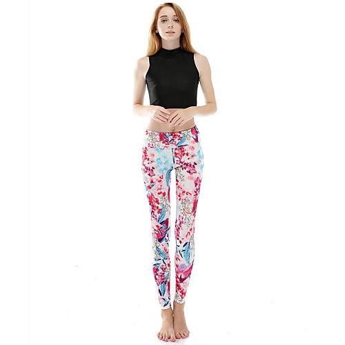 

Women's Casual Yoga Comfort Daily Gym Leggings Pants Patterned Floral Ankle-Length Print Rainbow
