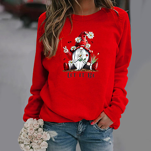 

Women's Christmas Solid Color Letter Women's Hoodies Long Sleeve Sweater Cardigans Crew Neck Fall Winter White Black Purple