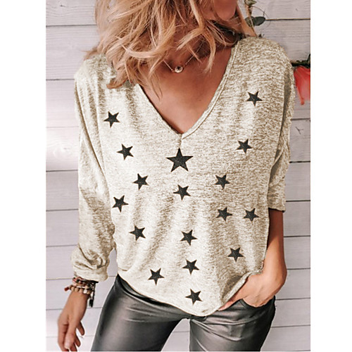 

Women's Plus Size Print Galaxy T shirt Large Size V Neck Long Sleeve Tops Big Size