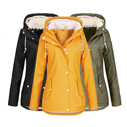 

dainzuy women's rain jacket waterproof hooded fleece parka raincoat trench coats thicker outdoor windbreaker army green