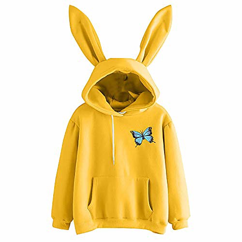 

woman blouse, womens long sleeve rabbit hoodie sweatshirt pullover tops blouse, clothing for women (yellow s)