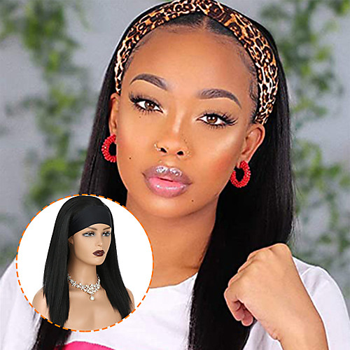 

16 180g Short Straight Black Wig Synthetic Headband Wigs For Women With Scarf Heat Resistant Fiber Natrual Looking Wig Daily Use