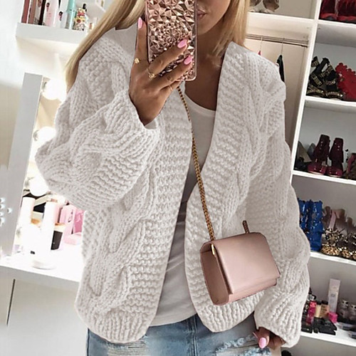 

Women's Stylish Braided Solid Color Cardigan Long Sleeve Sweater Cardigans Hooded Fall Winter White Black Red