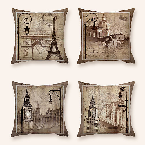 

Cushion Cover 4PC Linen Soft Decorative Square Throw Pillow Cover Cushion Case Pillowcase for Sofa Bedroom 45 x 45 cm (18 x 18 Inch) Superior Quality Machine Washable