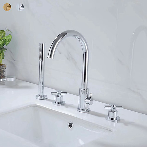 

Bathtub Faucet - Contemporary Chrome Roman Tub Brass Valve Bath Shower Mixer Taps / Two Handles Four Holes