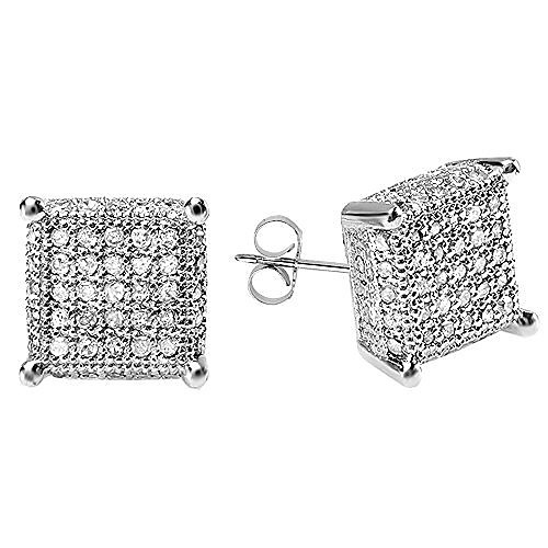 

0.55 carat (ctw) round diamond dice shape mens iced stud earrings 1/2 ct, sterling silver