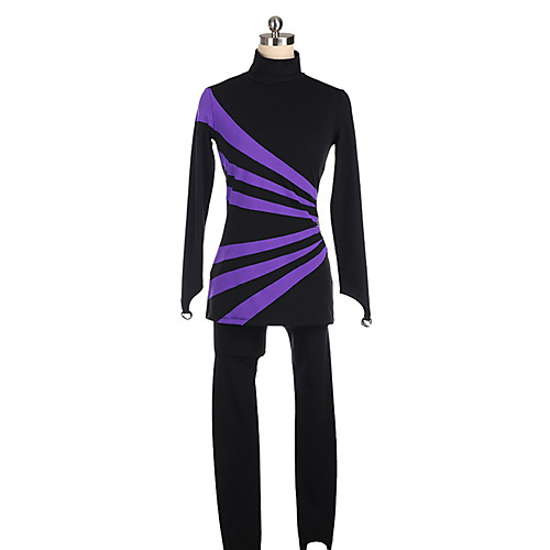 

Figure Skating Jacket with Pants Women's Girls' Ice Skating Pants / Trousers Top Purple Patchwork Spandex High Elasticity Training Competition Skating Wear Patchwork Crystal / Rhinestone Long Sleeve