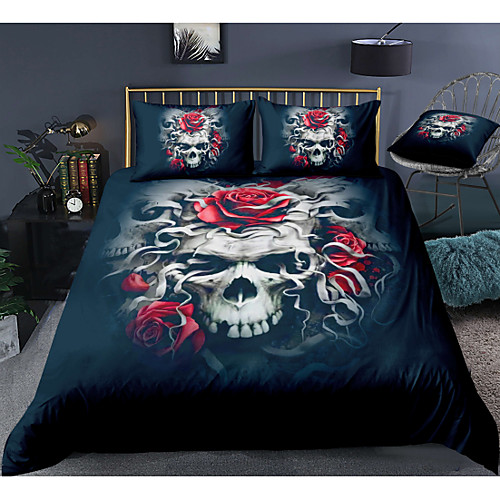

Skull Series Floral Print 3-Piece Duvet Cover Set Hotel Bedding Sets Comforter Cover with Soft Lightweight Microfiber For Room Decoration(Include 1 Duvet Cover and 1or 2 Pillowcases)