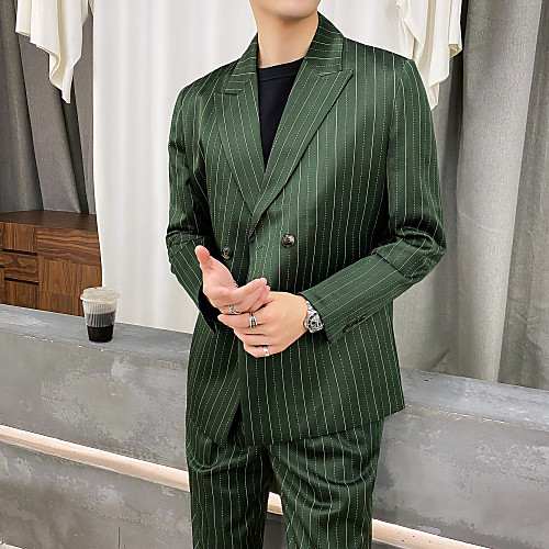 

Tuxedos Tailored Fit Notch Double Breasted Four-buttons Polyester Striped