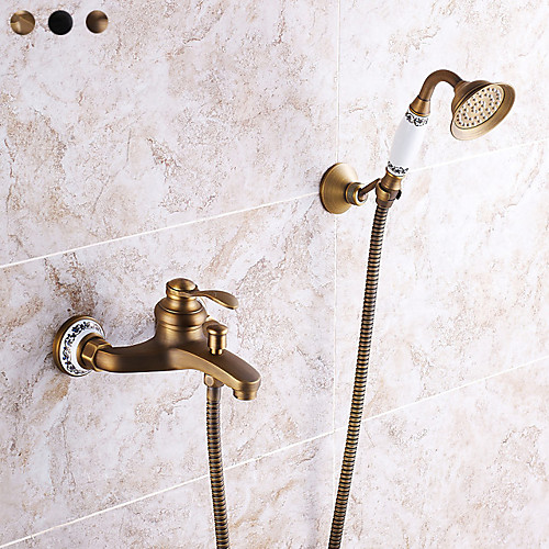 

Shower Faucet / Rainfall Shower Head System Set - Handshower Included pullout Vintage Style / Country Antique Brass / Electroplated Mount Outside Ceramic Valve Bath Shower Mixer Taps