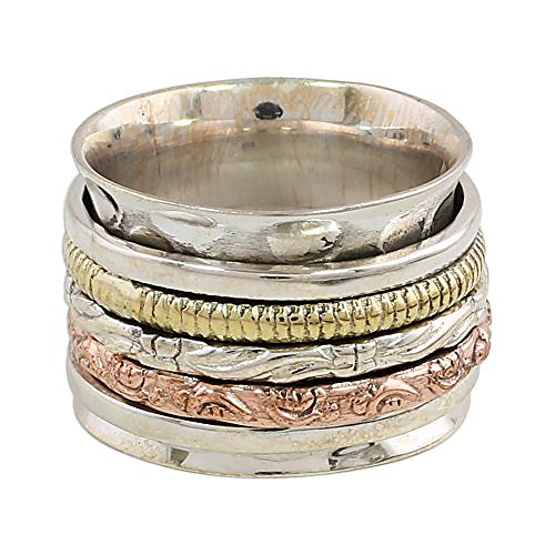 

.925 sterling silver copper brass spinner meditation ring 'five delights'