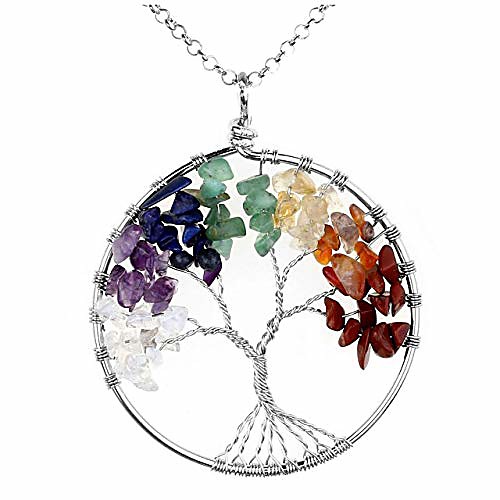 

crystal quartz tree of life necklace 7 chakras healing gemstone pendant