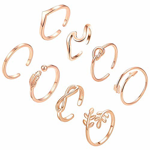 

8pcs open rings set for women arrow knot wave rings stackable thumb adjustable rings set