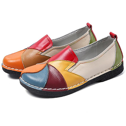

Women's Loafers & Slip-Ons Flat Heel Round Toe Casual Daily Walking Shoes Leather Nappa Leather Color Block Solid Colored Beige Gray