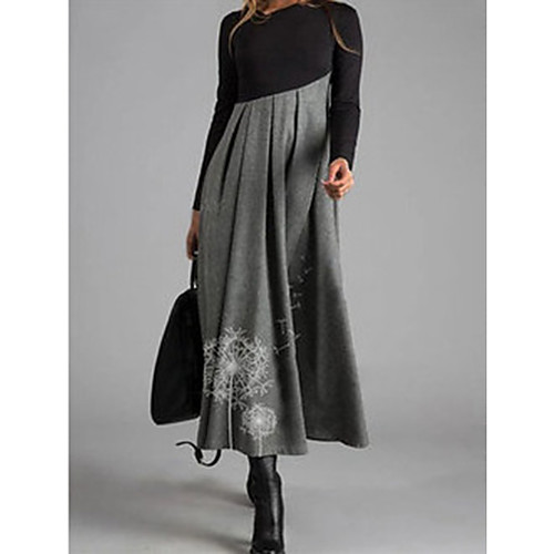 

Women's Swing Dress Midi Dress Blue Khaki Gray Long Sleeve Print Color Block Tie Dye Ruched Patchwork Print Spring Summer V Neck Work Casual 2021 S M L XL XXL 3XL 4XL / Plus Size